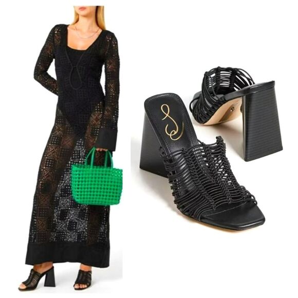 Sam Edelman Laurette Square Toe Black Strappy Block Heels Size 9.5 - Picture 2 of 11